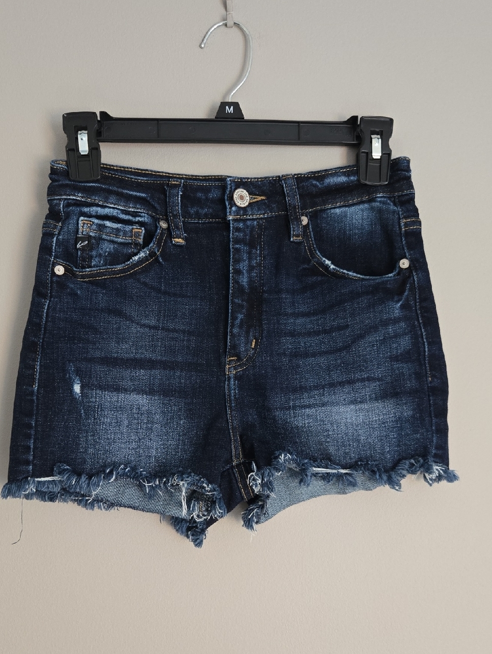 KanCan Dark Blue Distressed Frayed Hem Denim Shorts